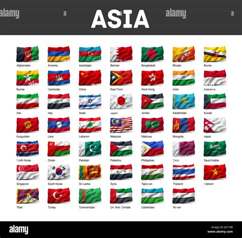 Flags of Asia waving in the wind, isolated on white background Stock ...