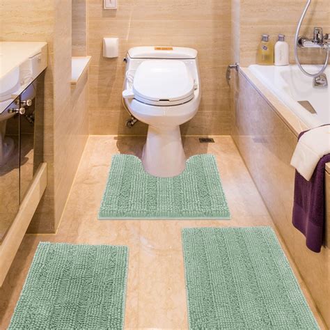 Striped Sage Green Bathroom Rug Set 3 Pieces Ultra Soft, Non Slip ...