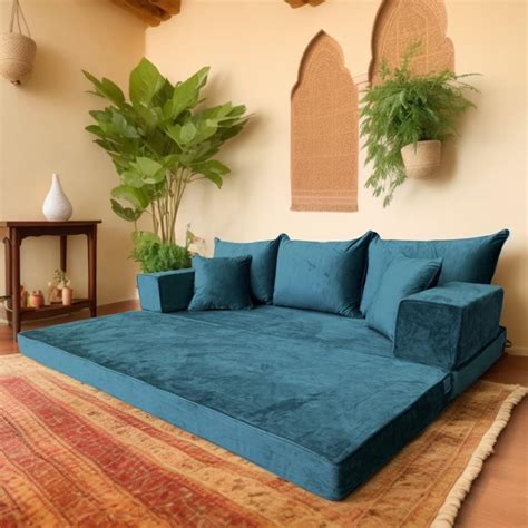 Velvet Floor Sofa Set – Modular Arabic Majlis Sofa, Green Double Base ...