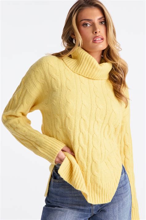 Feeling Chill Cable Knit Turtle Neck Sweater - Butter Yellow | Fashion Nova