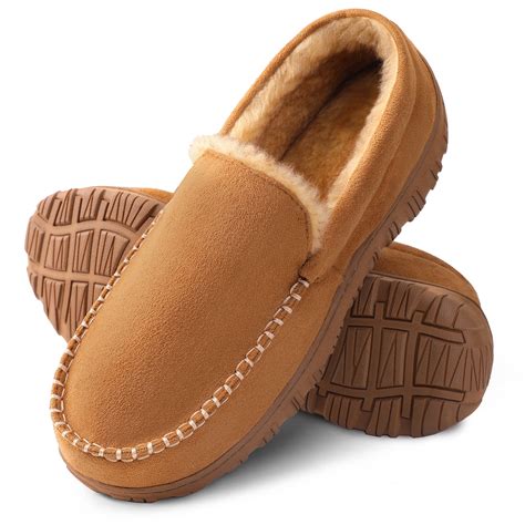 NCCB Men's Moccasin Slippers Memory Foam Warm Plush House Slippers ...