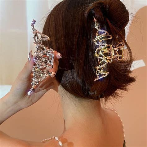 Anvazise Bright Color Crossing Teeth Elegant Big Hair Clip Rhinestone ...