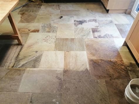 Grubby Fossil Sandstone Floor Renovated in Newport - Stone Cleaning and ...