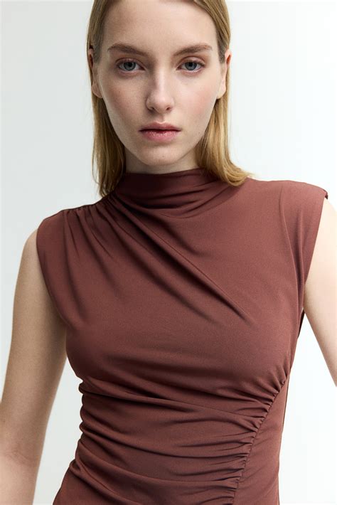 Draped Mock Turtleneck Dress - Dark brown - Ladies | H&M US