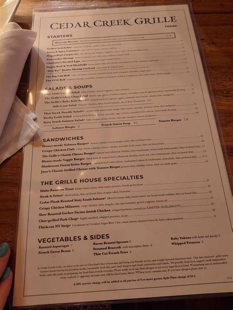 Menu at Cedar Creek Grille restaurant, Beachwood