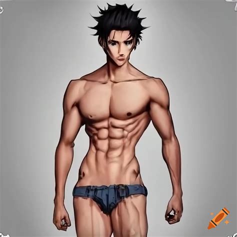 Hot anime guy tall skinny with chiseled abs on Craiyon