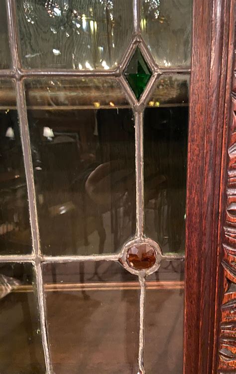 Antique English Elizabethan Carved Oak Cabinet with Lead Glass Doors ...