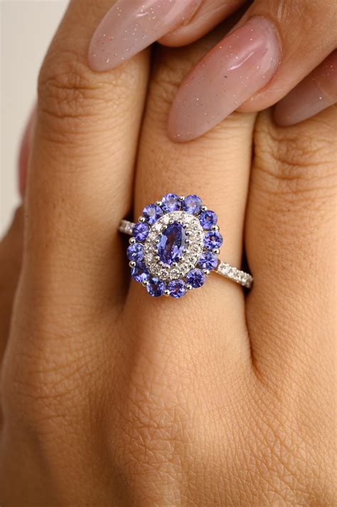 Customizable 2.36 Carat Halo Diamond Tanzanite Gemstone Wedding Ring in ...