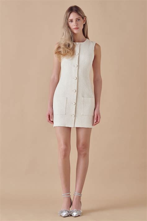 Sleeveless Tweed Mini Dress | Mini dress, Stylish mini dress ...
