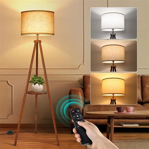 OUTON Solid Wooden Tripod Floor Lamp, Bulb Included, Standing Lamp with ...
