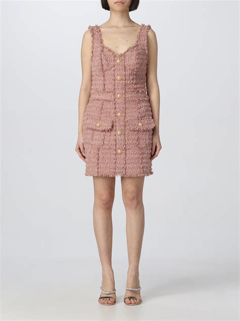 BALMAIN: dress in tweed - Nude | Balmain dress AF1R5415XE36 online at GIGLIO.COM