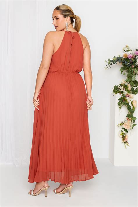 YOURS LONDON Plus Size Orange Pleated Maxi Dress | Yours Clothing