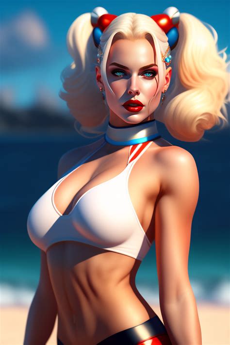 Lexica - Harley quinn, highly detailed, wearing a white bikini, big ...