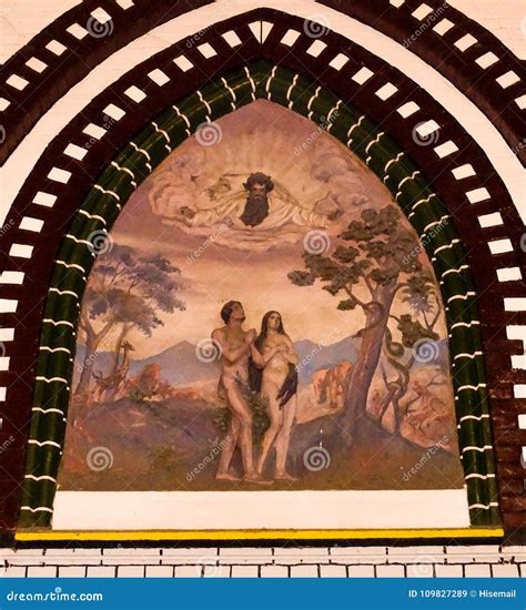 A Painting of Adam and Eve in the Garden of Eden in a Church or Stock ...