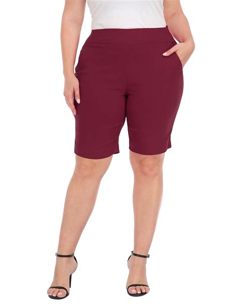 HDE Plus Size Bermuda Shorts Mid Rise 10" Inseam Pull On Shorts with ...