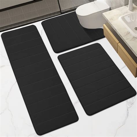 Amazon.com: YIHOUSE Memory Foam Black Bathroom Rug Sets 5 Piece, Ultra ...
