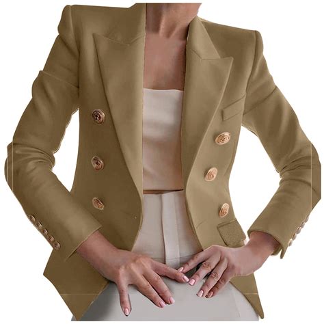 Dezsed Women's Casual Blazer, Gold Buttoned, Long Sleeve Office Coat ...