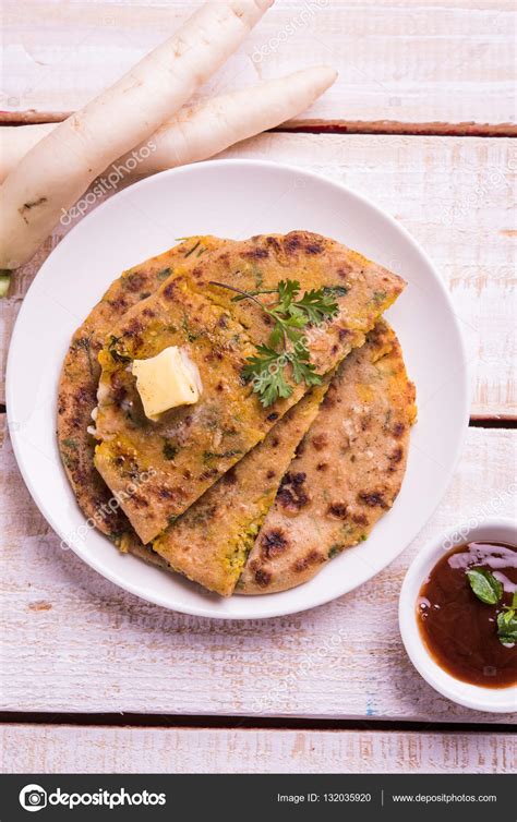 Daikon, radish, mooli or muli paratha or stuffed radish paratha, indian ...
