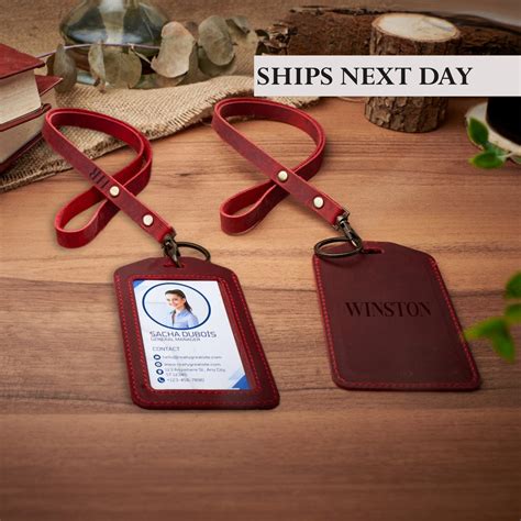 Personalized Leather ID Badge Holder Leather Lanyard for Badge Holder ...