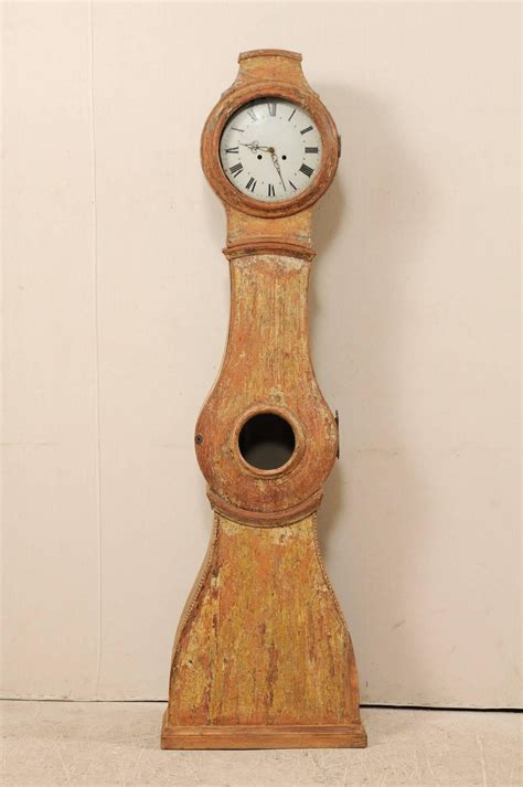 19th Century Swedish Painted Wood Longcase / Floor Clock with Scraped ...