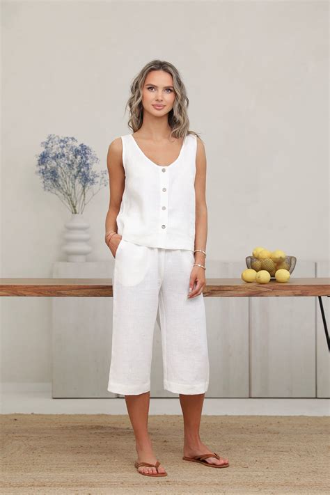 Milk White Capris Linen, Capris Pants, Capris for Women, Capris Women ...