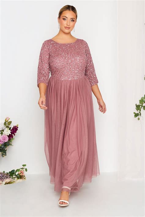 LUXE Plus Size Dark Pink Sequin Hand Embellished Maxi Dress | Yours ...
