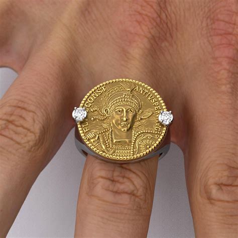 Customizable 18k Ancient Roman Style Gold Coin Ring with a reproduction ...