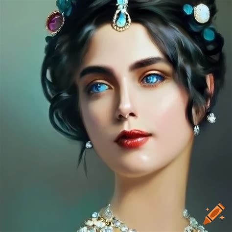 Portrait of a beautiful black-haired blue-eyed lady on Craiyon