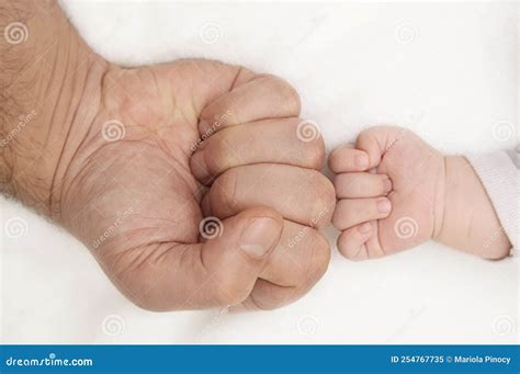 Hands of a Newborn and an Adult Parent Clenched into a Fist, High ...