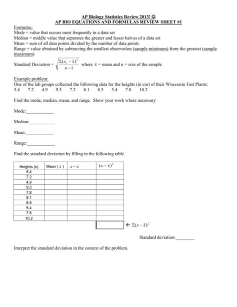 AP Biology Statistics Review 2013