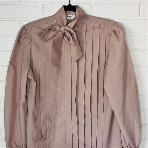 Vintage Rhoda Lee Secretary Blouse Size 12 Beige Tan... - Depop