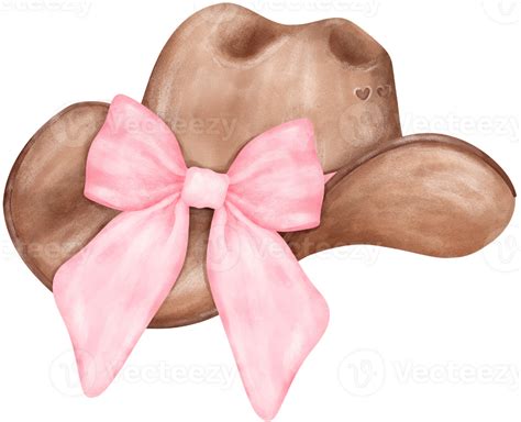 Coquette Cowgirl hat and pink ribbon bow watercolor 38022610 PNG