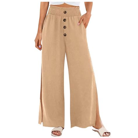 VBARHMQRT Black Trousers for Women Tall Linen Pants Comfy Flowy Wide ...