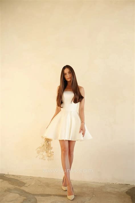 Strapless Satin Mini Wedding Dress with Pockets - Lunss