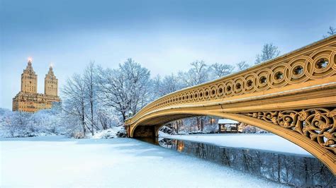Winter Serenity at Bow Bridge - Central Park's Iconic New York Landmark ...