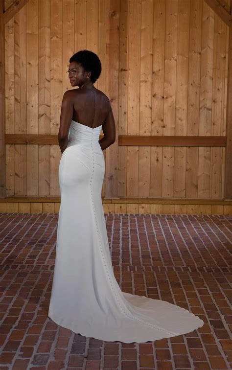 Simple Strapless Column Wedding Dress with Side Slit