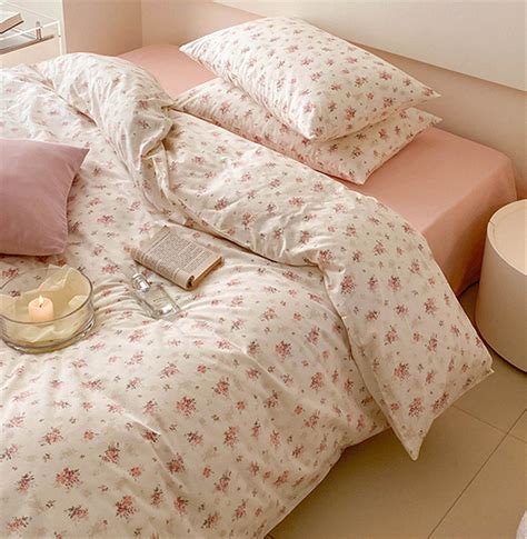 Pink Floral 100% Cotton Duvet Cover Set, Cottagecore Decor, Girlish ...