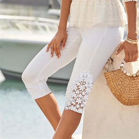 Frostluinai Capri Leggings for Women Lace Slim Fit Yoga Leggings Casual ...