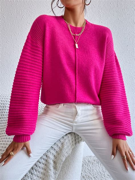 Camisolas Ombro caído malha canelada | Sweaters, Moda de tricô ...