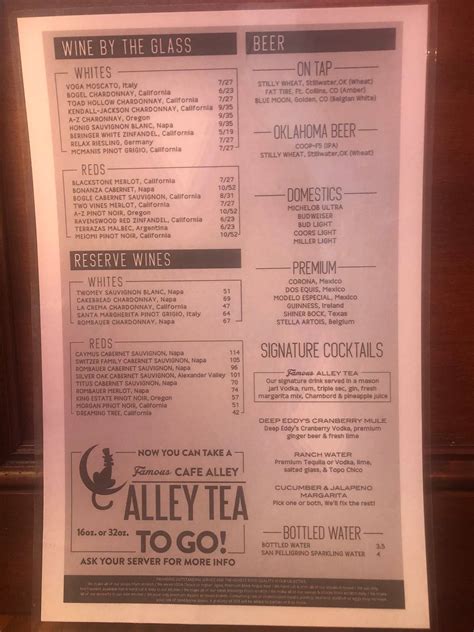 Menu at Cafe Alley, Ardmore, 126 A St NE