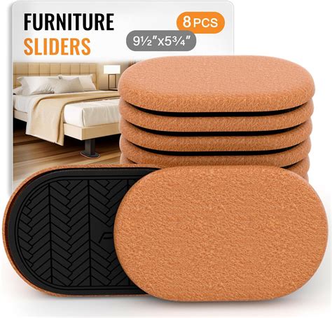 Furniture Sliders for Hardwood Floors Felt-8 Pack 9-1/2" Oval Reusable ...