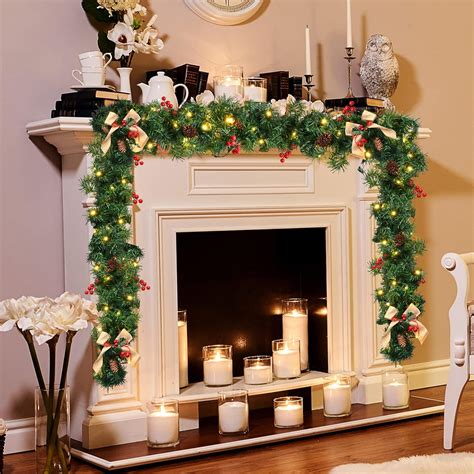 Errum 1.8m/6ft Christmas Garland with 50 LED Light for Stairs ...