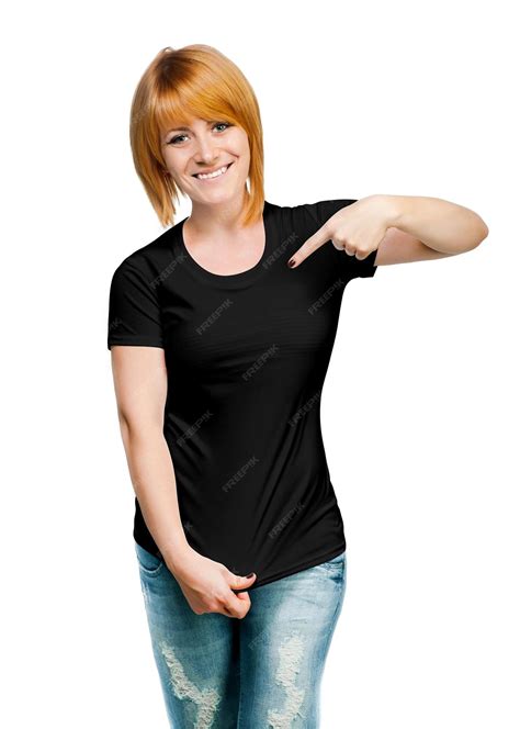 Premium Photo | Young beautiful women posing with blank black shirts ...