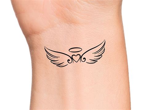 Angel Wings Heart Temporary Tattoo - Add Your Own Custom Words Memorial ...