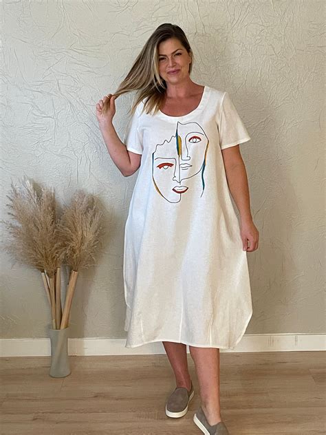 Linen Dress, Art on Linen Clothing, Womens Clothing, Linen, Linen Dress ...