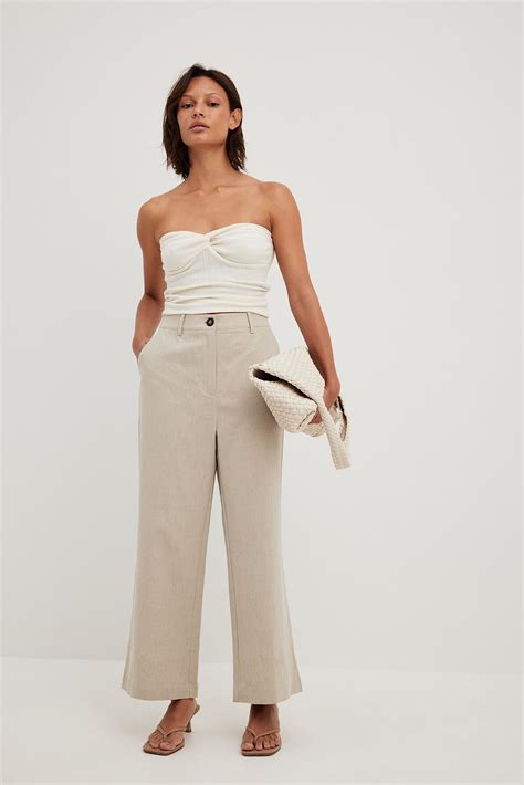 High Waist Cropped Linen Blend Pants Black | NA-KD