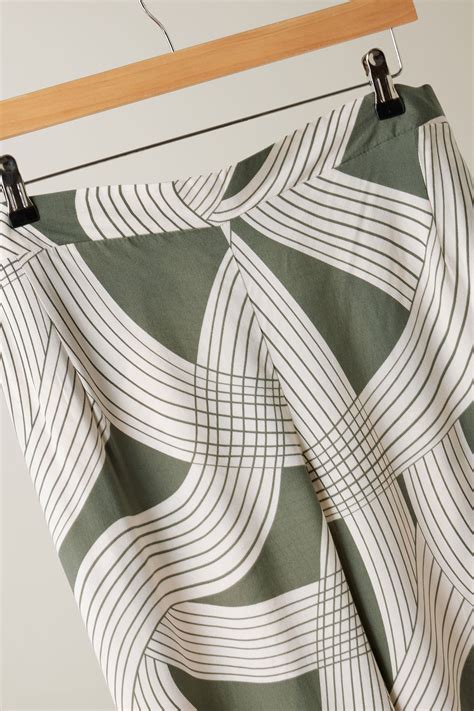 EVANS Plus Size Olive Green Linear Print Wide Leg Trousers | Evans