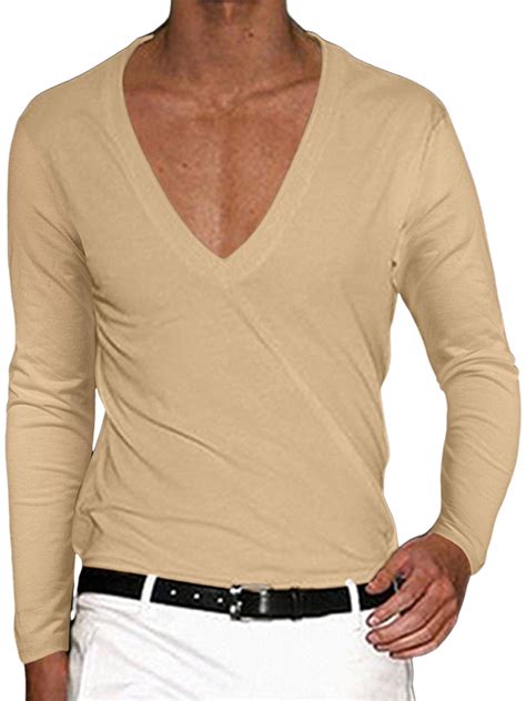 Cilcicy Men Long Sleeve Basic V-Neck Plain Undershirts Top - Walmart.com