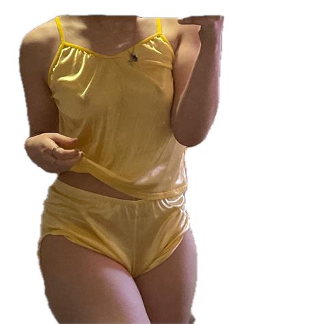 sheer yellow pajama set instant buy is on - Depop
