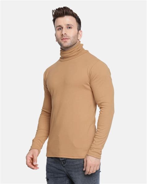 Buy Men's Beige Turtle Neck T-shirt for Men Beige Online at Bewakoof